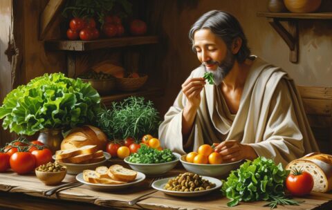 CRIAR UMA MESA CHEIA DE ALIMENTOS ORGANICOS E UM PROFETA DO SENHOR COMENDO