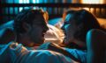 CASAL BRIGANDO DEITADO NA CAMA
